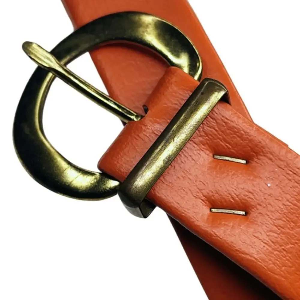 1950s MCM Burnt Orange OJ 1 Inch Leather Belt Pull Through Buckle Gently Used